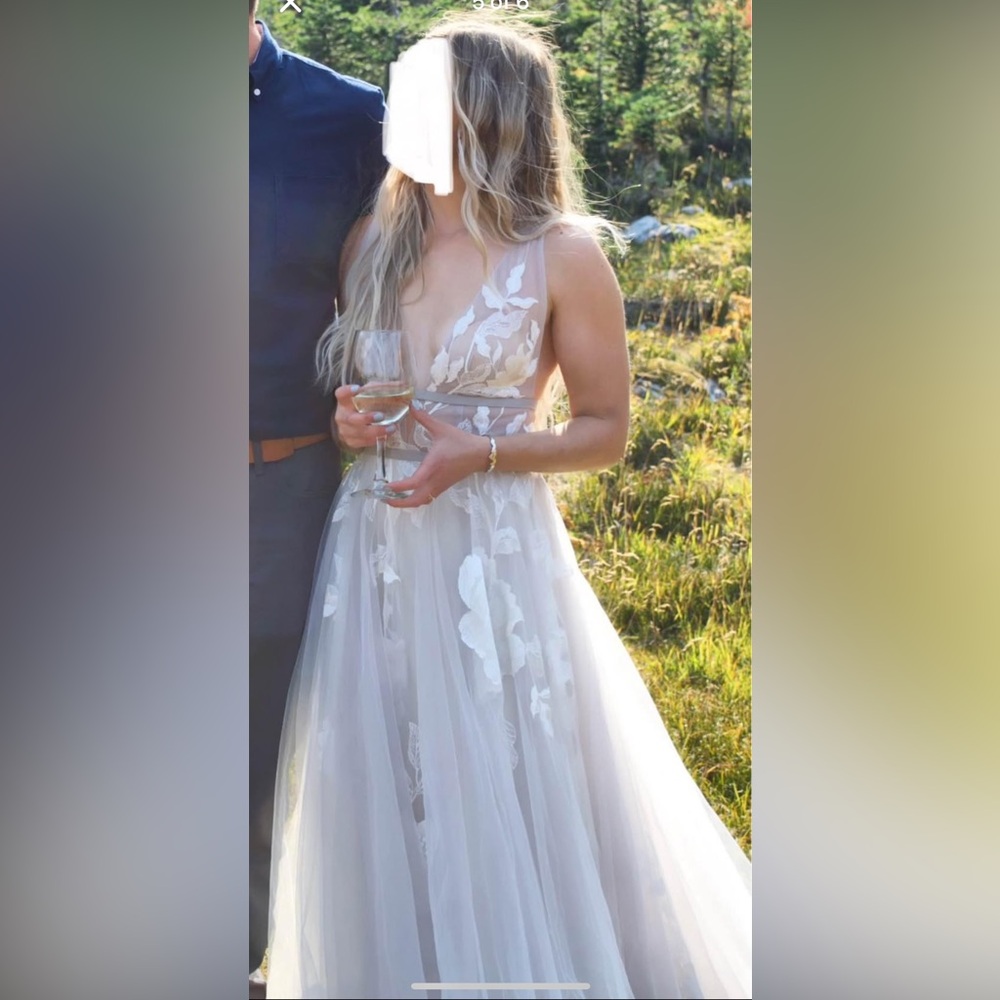 Willowby Galatea Gray Floral Wedding Dress - Picture 4 of 6